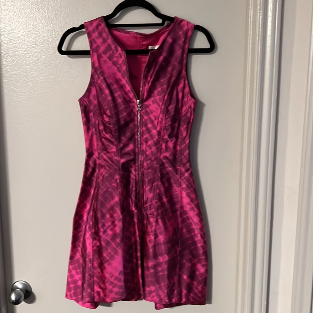 Alexis Fuchsia Pink Printed Mini Dress with Front Zip
